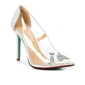 Betsey Johnson Blue Bridal Demi “I Do” Embellished Heels Pumps *fits 5.5-6*